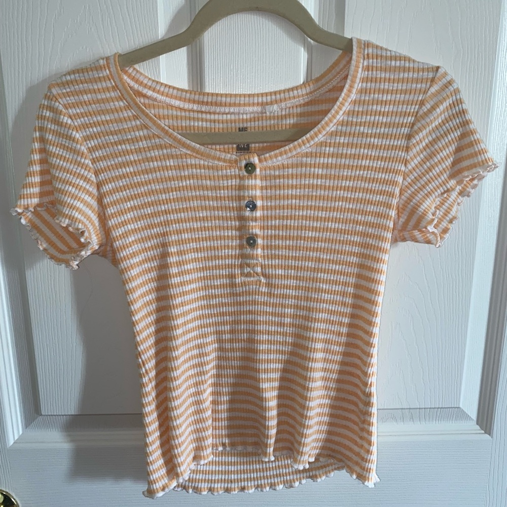 American Eagle Orange Striped Button Top